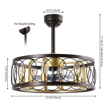 Celeste 21.6" 6-Light Industrial Farmhouse 6-Speed Metal Mobile-App/Remote-Controlled Caged LED Ceiling Fan - JONATHAN Y
